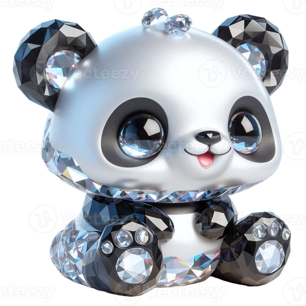 a panda bear figurine with a diamond on its head png