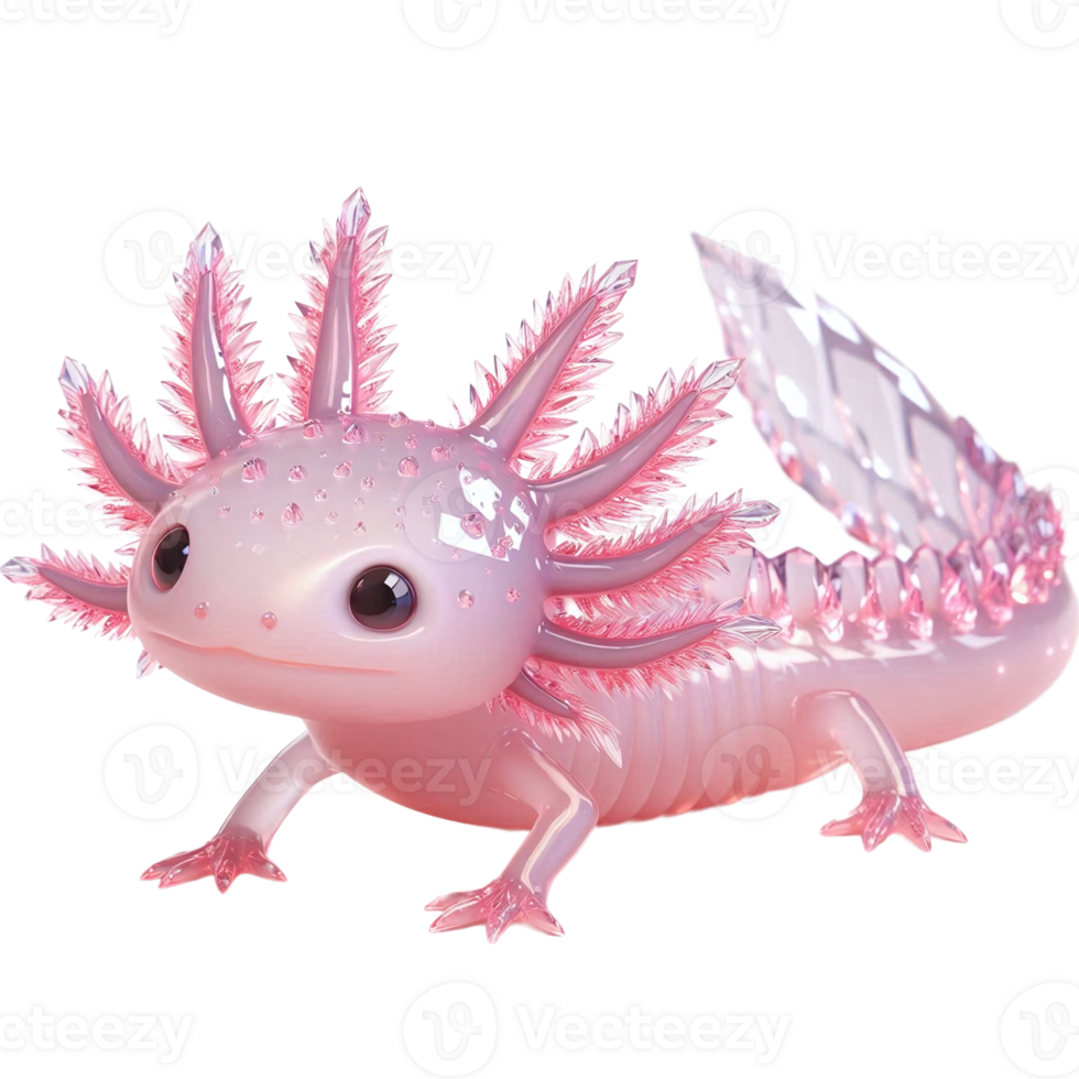 Cute pink crystal axolotl 3D model png