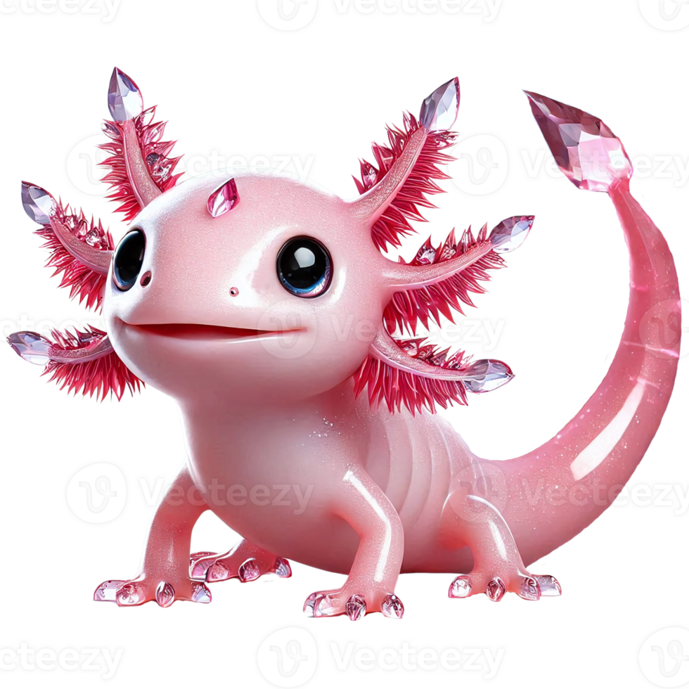 Cute pink crystal style axolotl 3D png