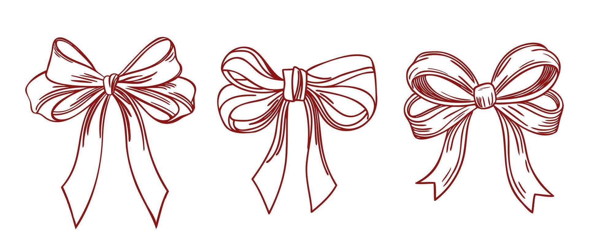 Collection of elegant hand drawn ribbon bows. Hand drawn sketch illustration. vector
