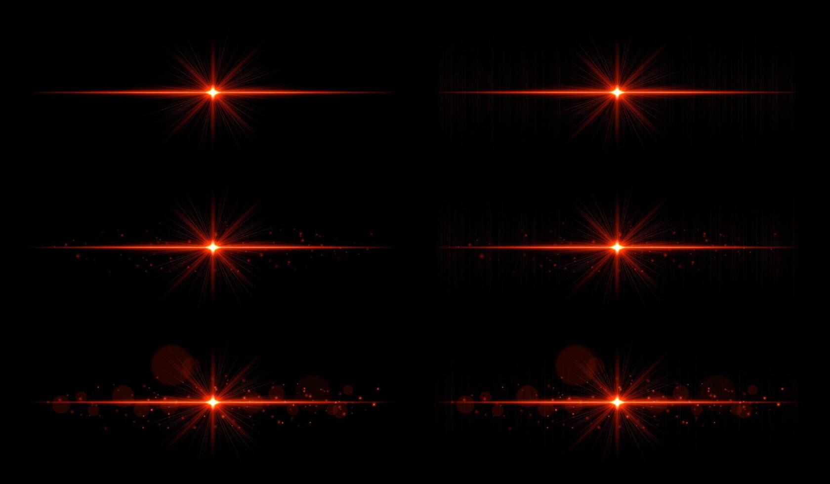 A set of red light rays on black background vector