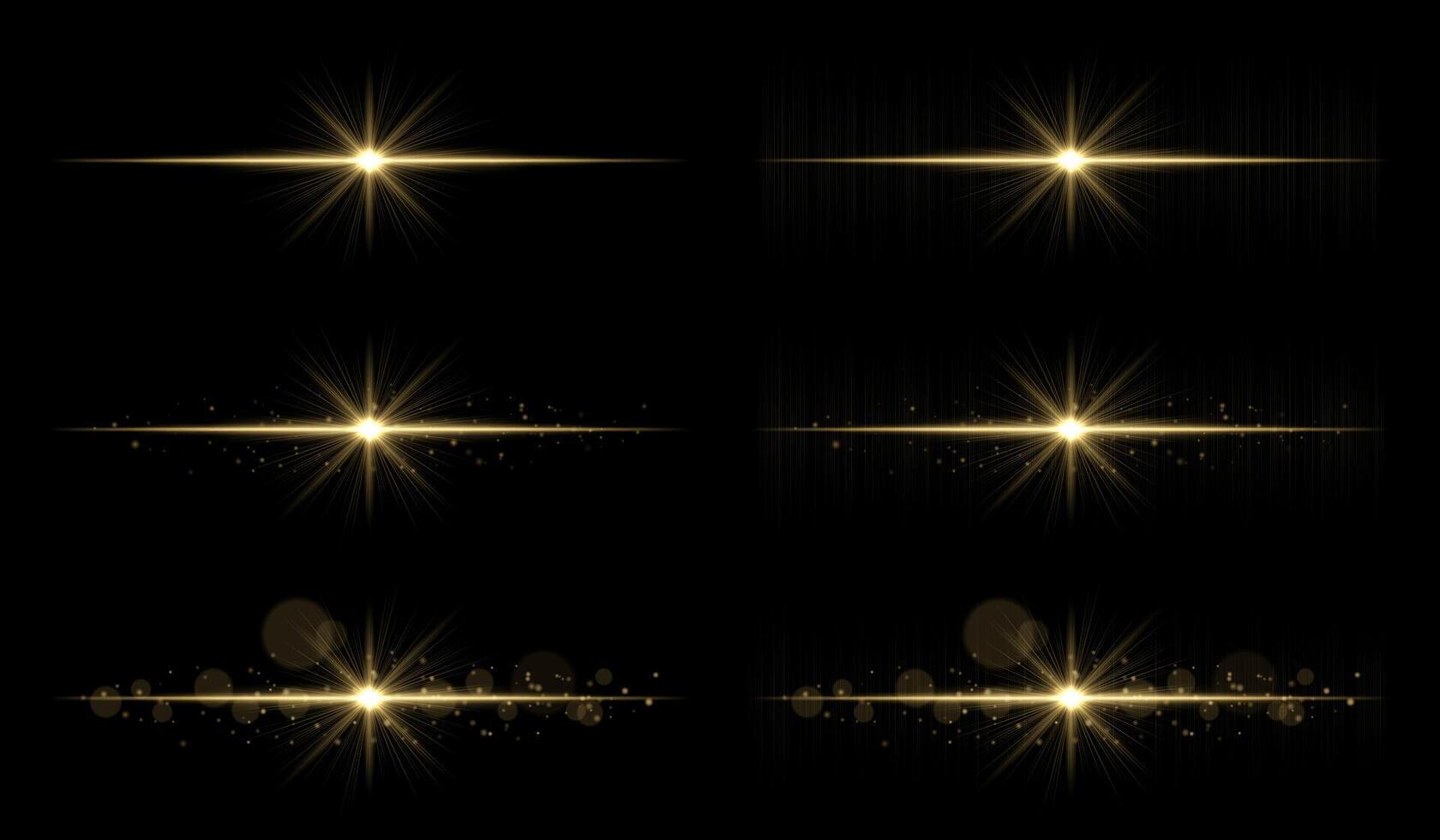 Golden star burst effect set on black background vector