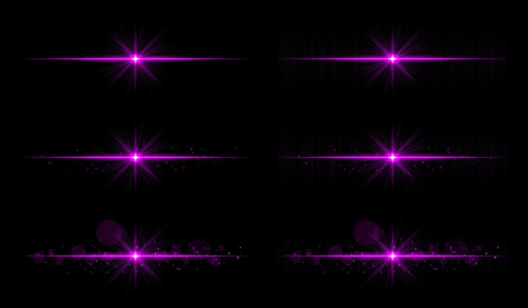 A set of purple light effects on a black background vector