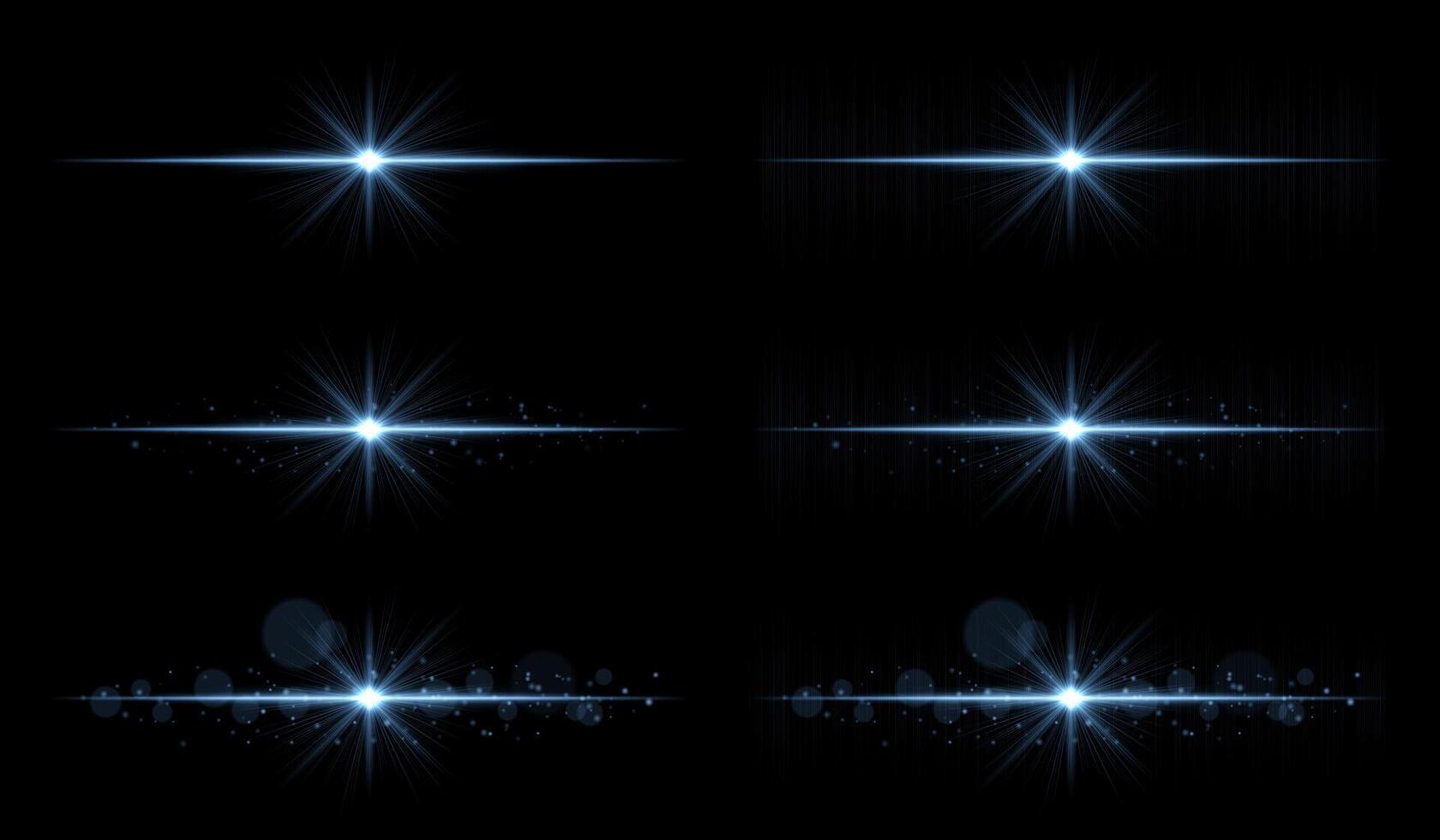 A set of six different star lights on a black background vector
