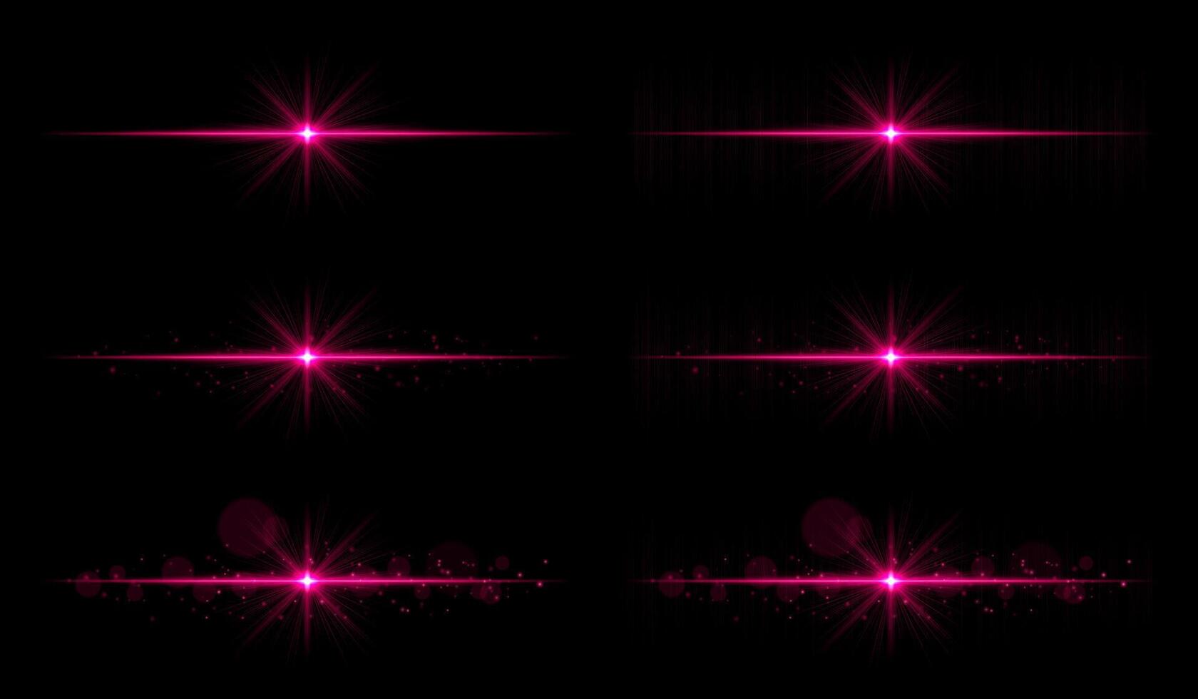 A set of pink light effects on a black background vector