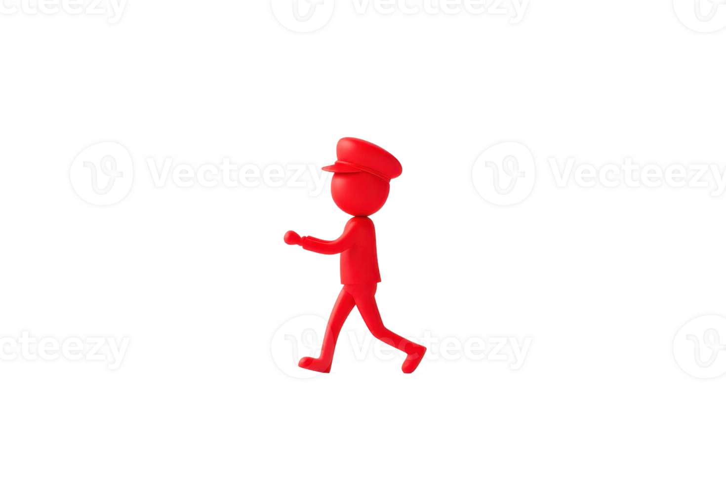 A red stick figure wearing a cap walks confidently, showcasing a simple yet dynamic posture. png