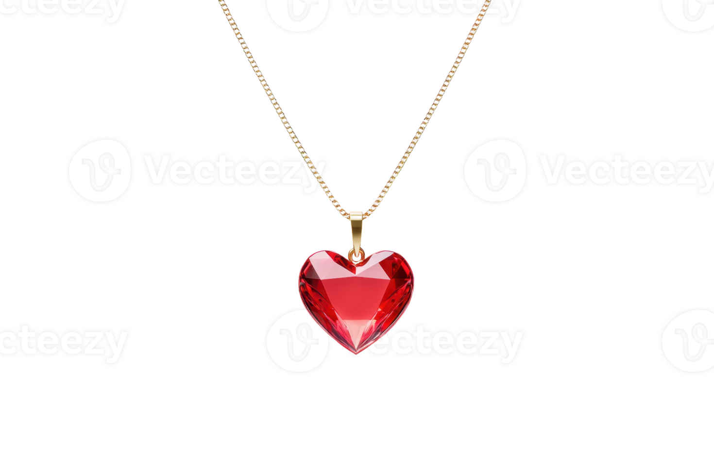 A shimmering red heart pendant on a delicate gold chain, showcasing elegance and a romantic vibe. png