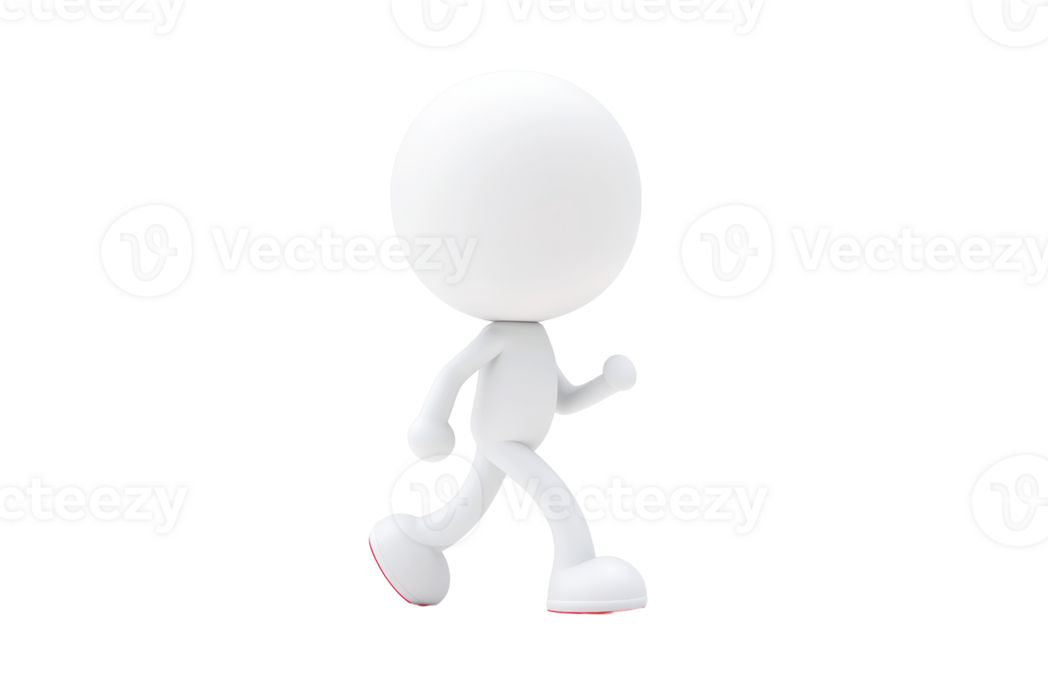 A minimalist figure depicted in a walking pose, characterized by a round head and simple body structure. png