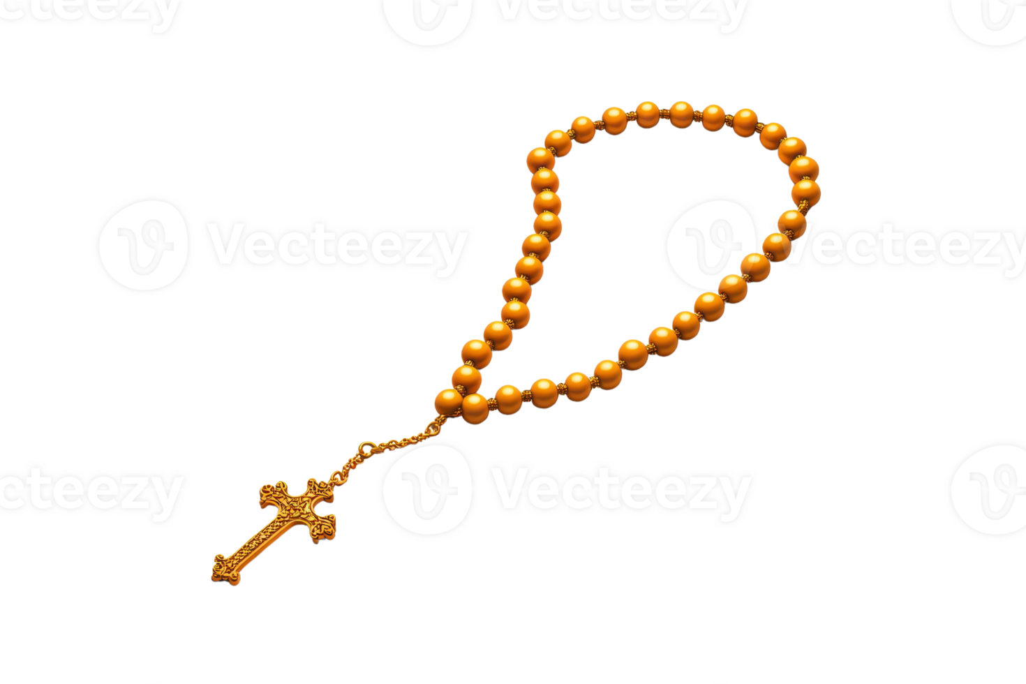 A gold rosary with round beads and a crucifix pendant. png