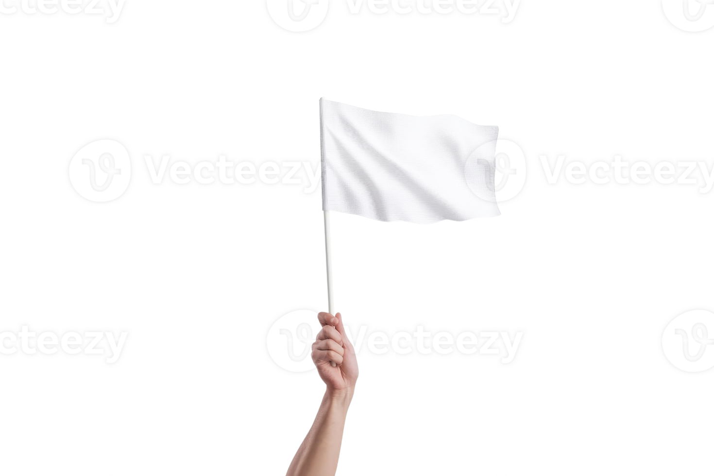 A hand holding a plain white flag, symbolizing surrender or truce, prominently displayed. png