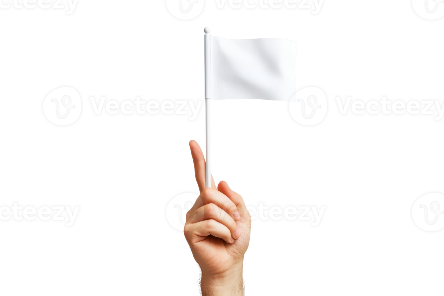 A hand is raised, holding a small white flag, symbolizing peace or surrender. png