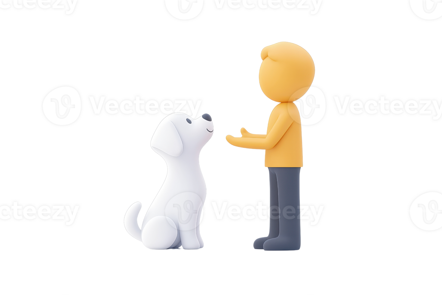 A playful interaction between a cartoon dog and a person, capturing the bond between humans and pets. png