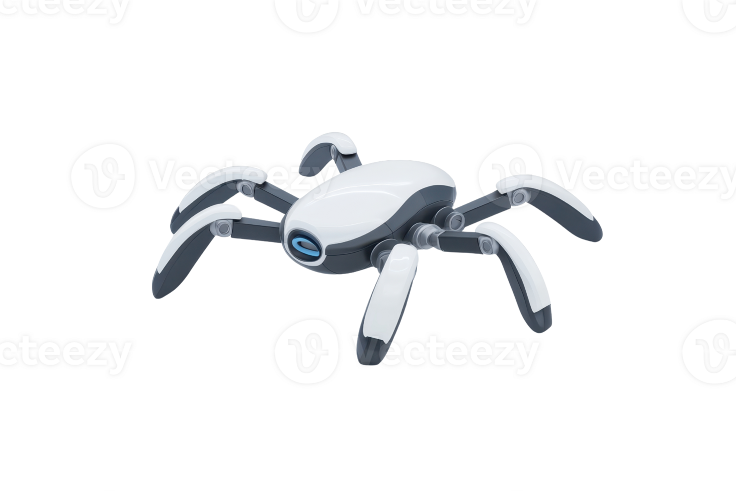 A small robotic spider with sleek design and articulated legs, showcasing a futuristic aesthetic. png
