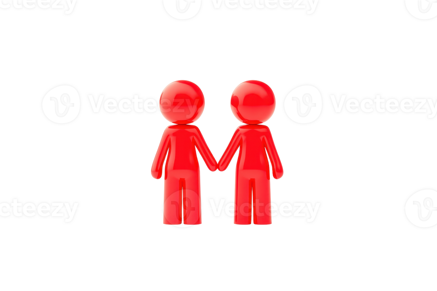 Two red figures holding hands, symbolizing togetherness and connection. png
