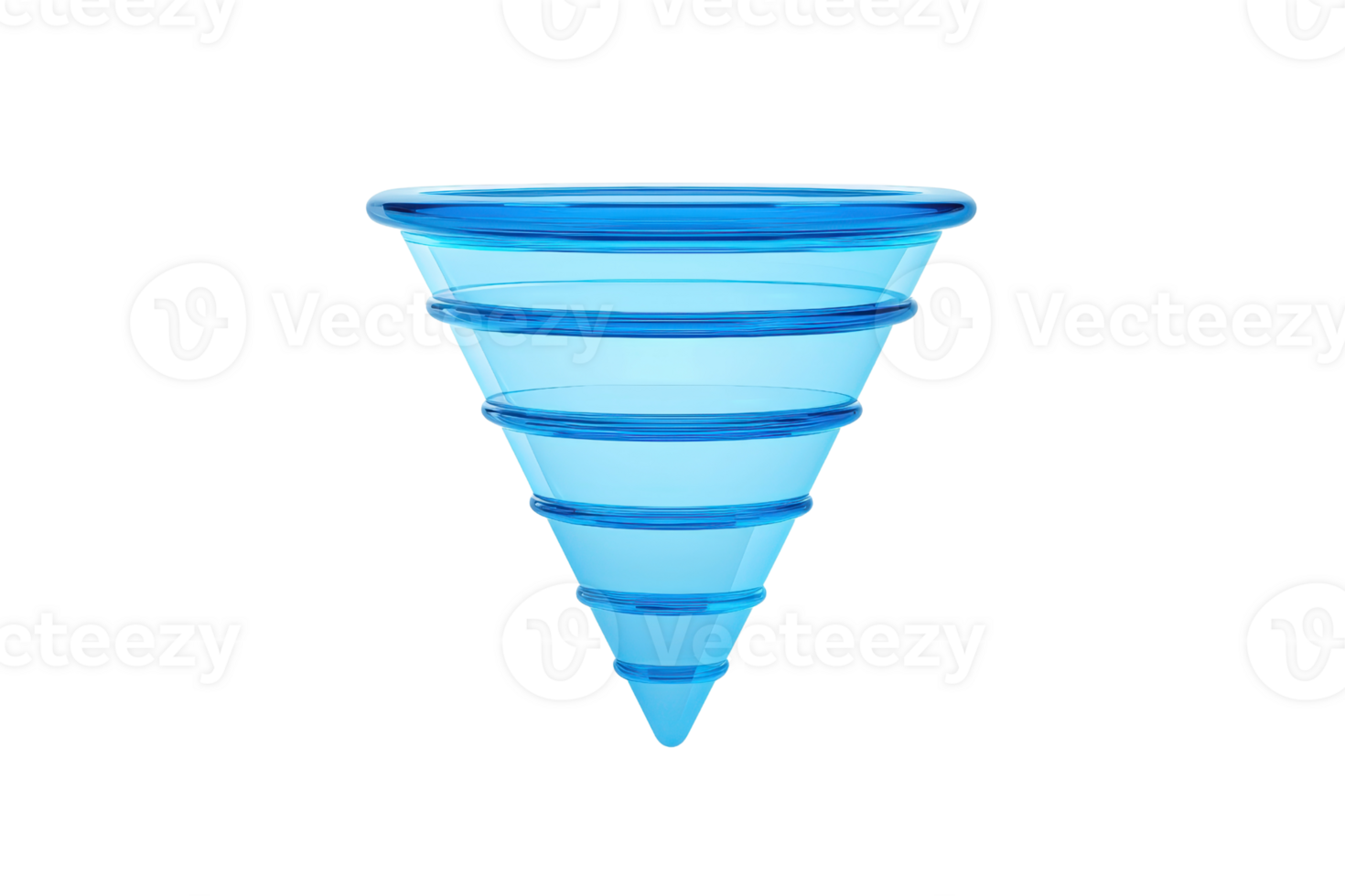 A vibrant blue funnel with a conical shape and horizontal grooves, designed for pouring liquids or fine substances. png