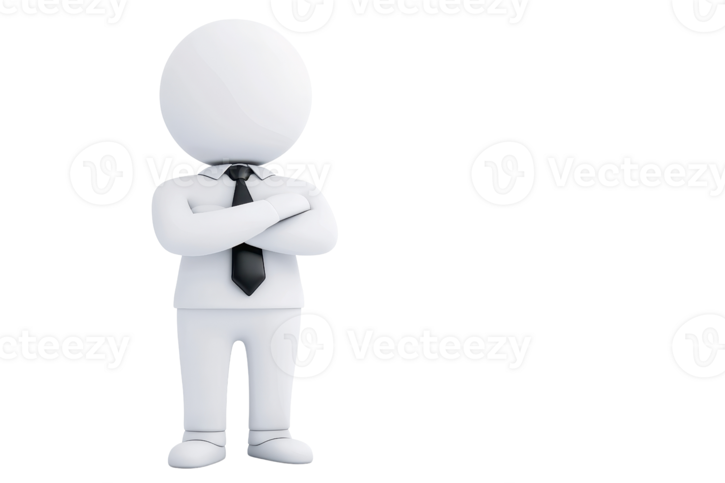 A stylized figure with a spherical head, wearing a suit and tie, stands confidently with arms crossed. png