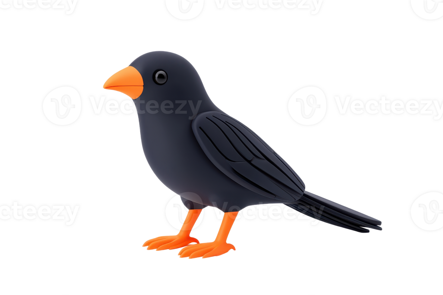 A cartoon-style bird with a black body and vibrant orange beak and feet. png