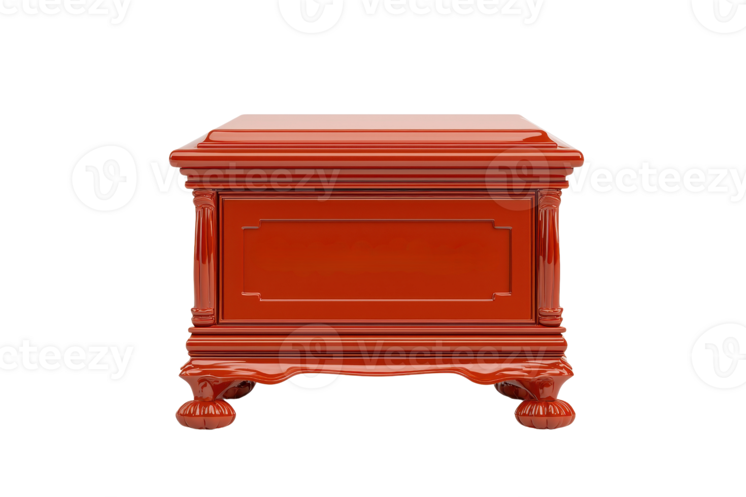 A glossy red wooden chest with ornate legs and a smooth, polished surface. png