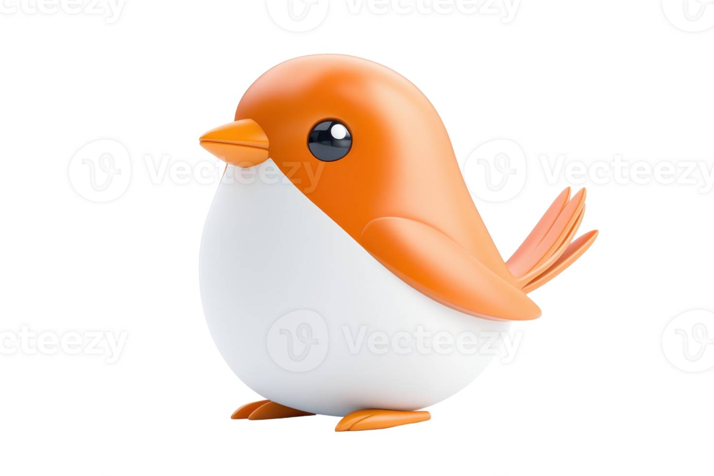 A cute, stylized bird figure featuring a vibrant orange head and white body, designed with exaggerated features for a whimsical appearance. png