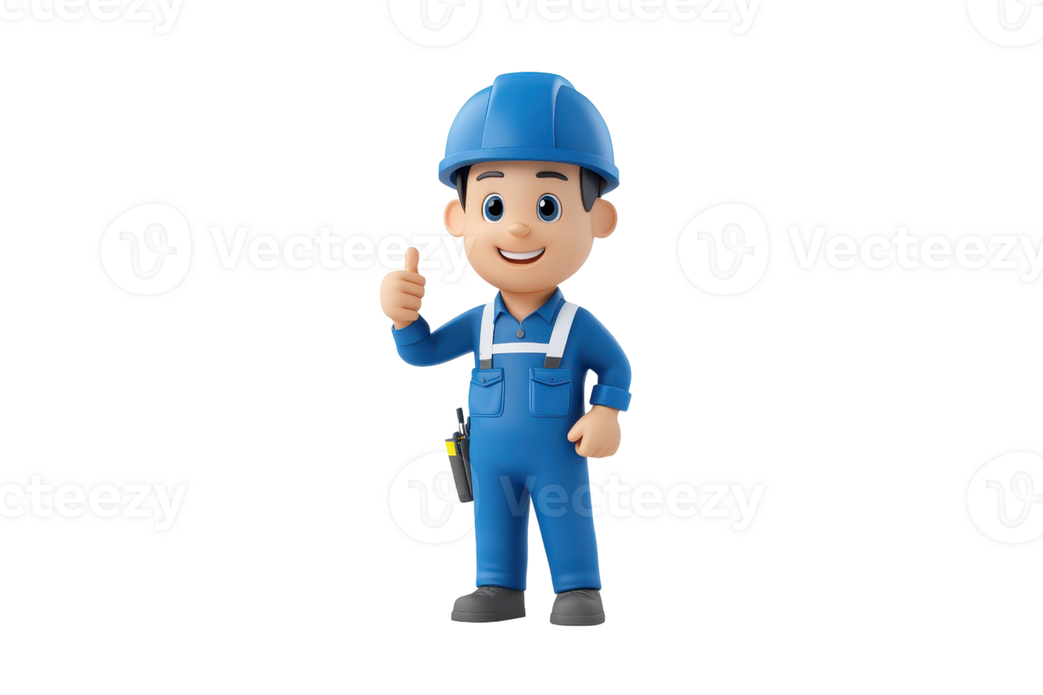 A cartoon character in blue overalls and a hard hat, smiling and giving a thumbs-up gesture. png