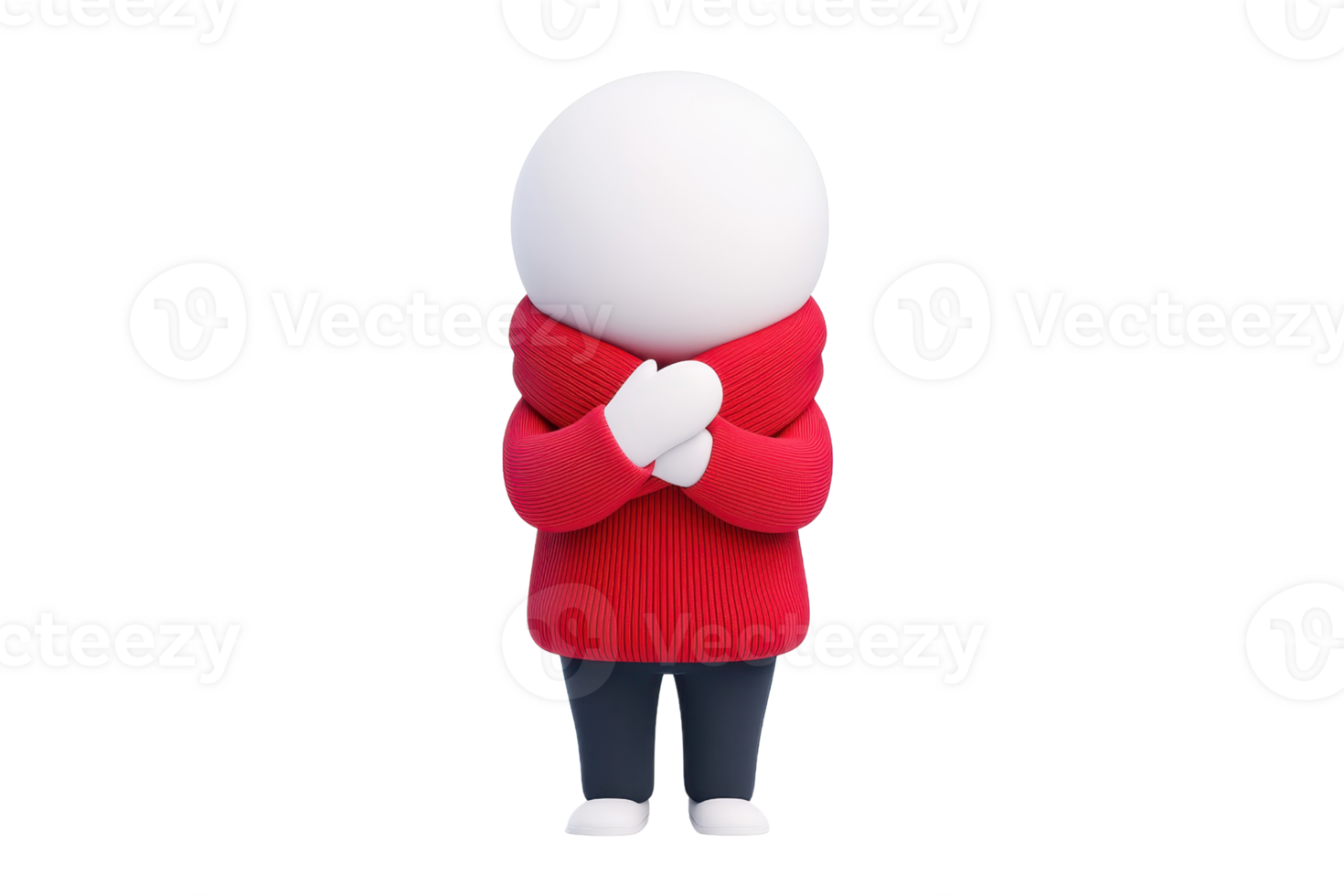 A stylized character wearing a red sweater and blue pants, standing with hands clasped in front, exuding a cozy and playful vibe. png