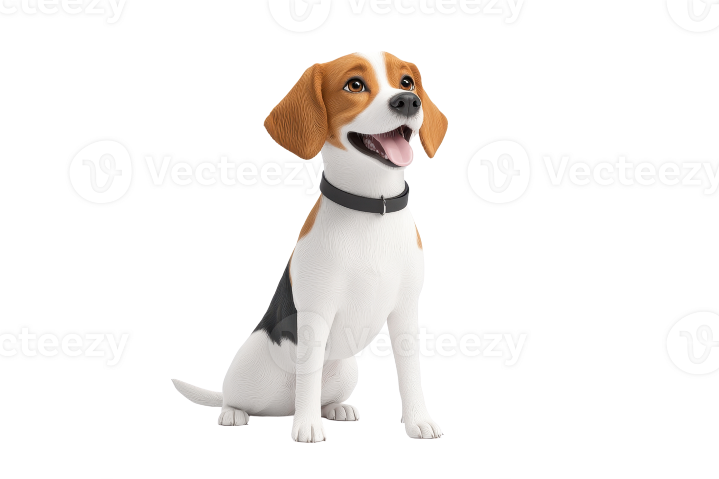A cheerful beagle dog sits with a bright expression, showcasing its distinctive coat colors and playful demeanor. png