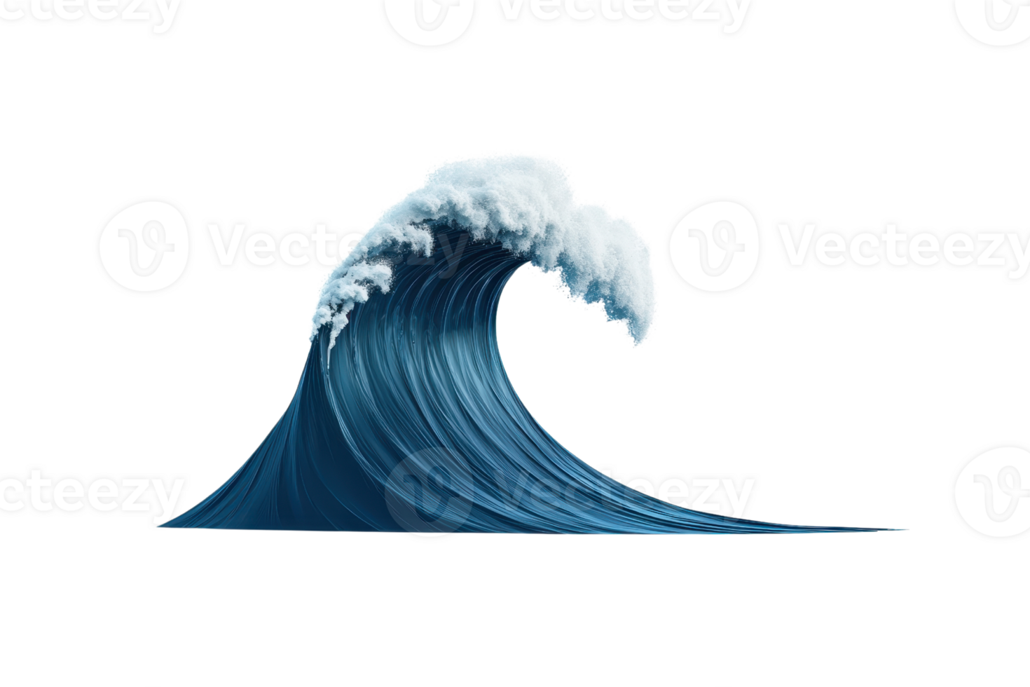 A large, curling wave with frothy white tops, showcasing vibrant blue hues and dynamic movement. png
