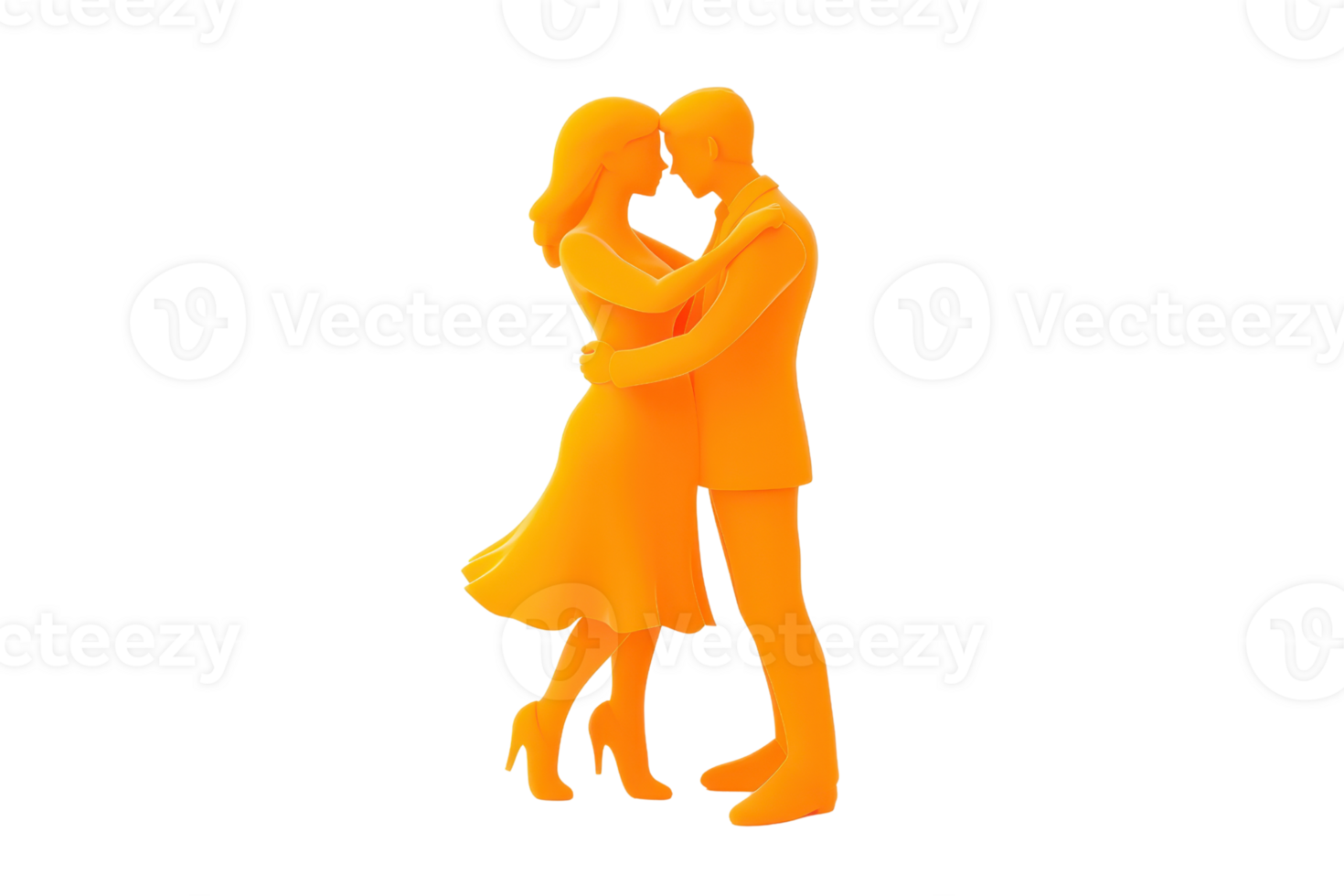 A couple in an elegant embrace, showcasing love and connection in a vibrant orange hue. png