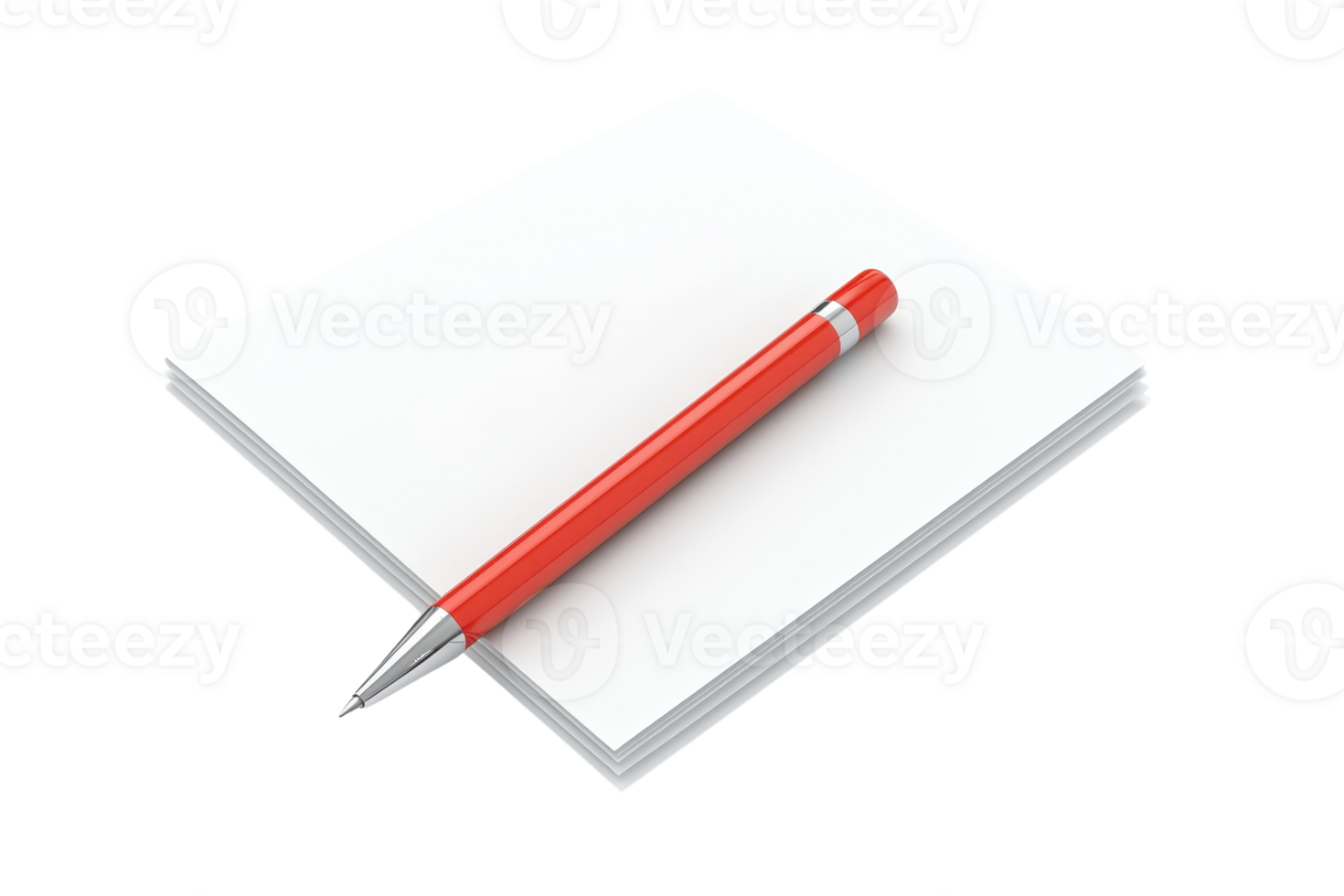 A stack of blank paper with a red pen resting on top, ready for writing or drawing. png