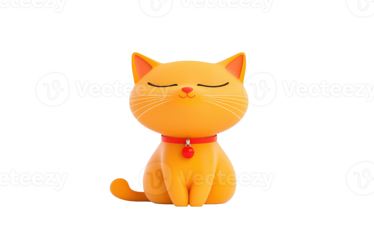 A cute, stylized orange cat figure with closed eyes and a collar, exuding a serene and playful vibe. png