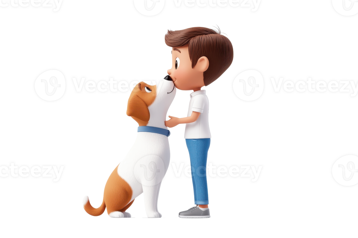 A young boy affectionately interacts with a friendly dog, showcasing a bond of companionship and joy. png