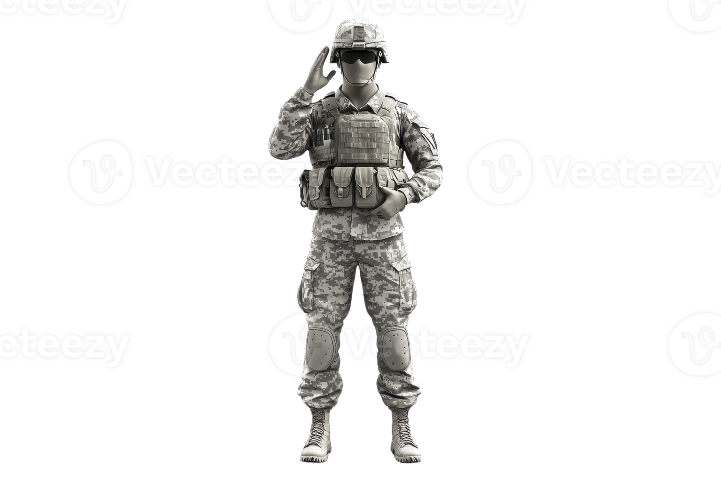 A soldier in uniform salutes, showcasing military attire and gear, symbolizing respect and duty. png