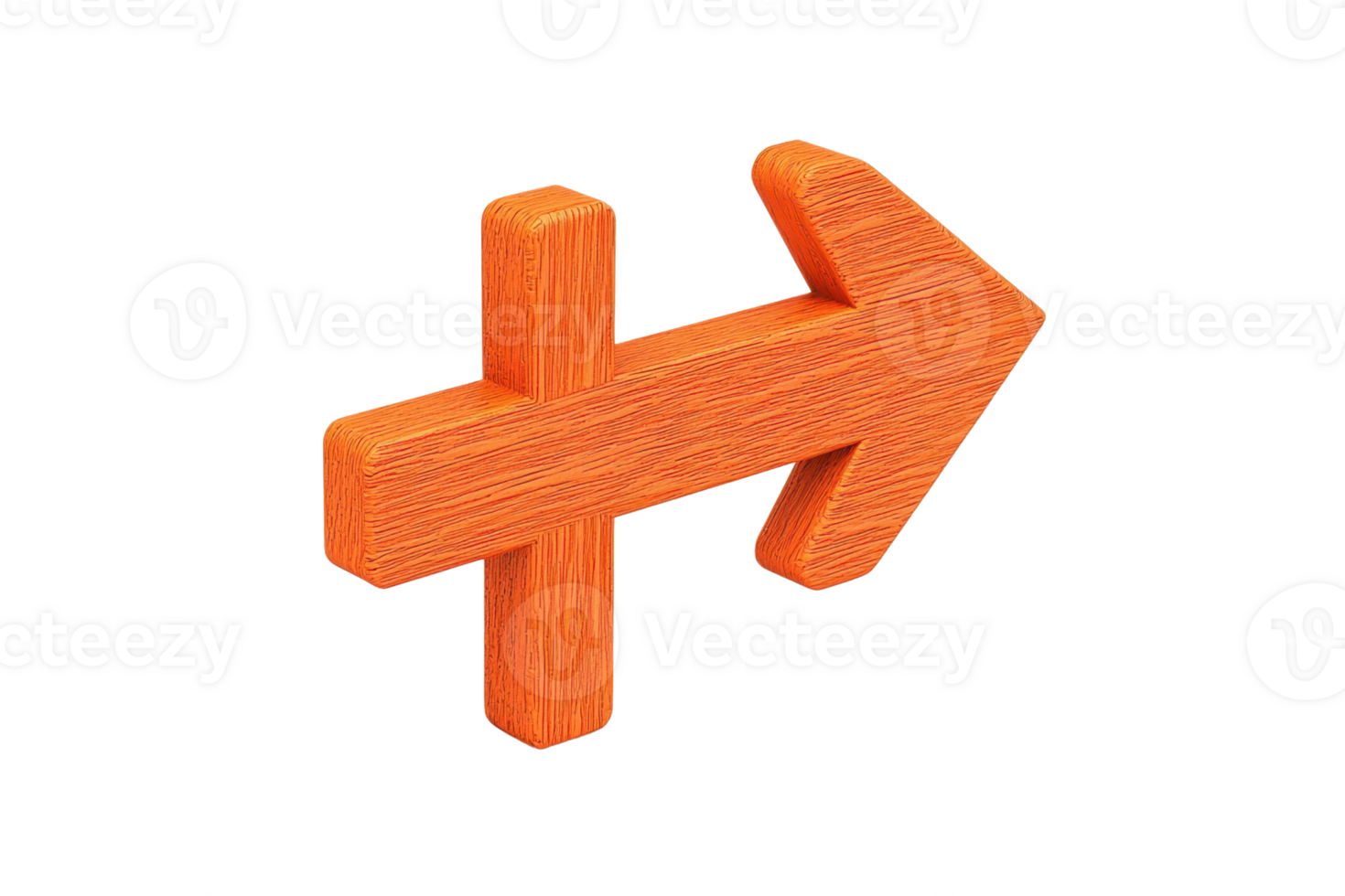 An orange wooden arrow pointing to the right, featuring a simple design and distinctive grain texture. png