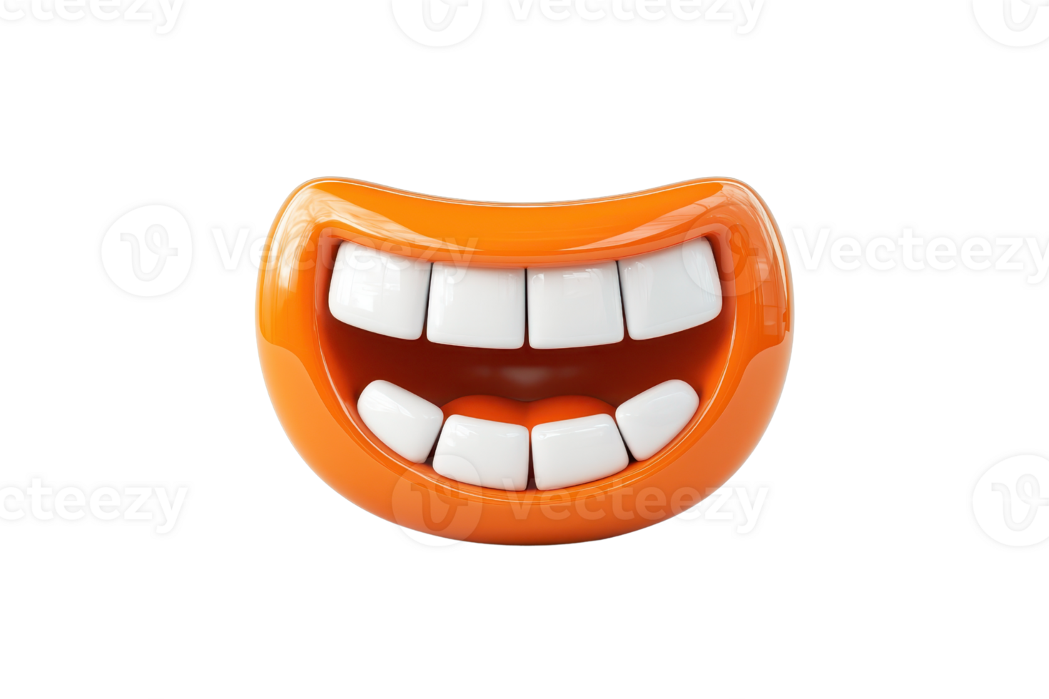A bright orange mouth-shaped object with large white teeth, conveying a playful, cheerful expression. png
