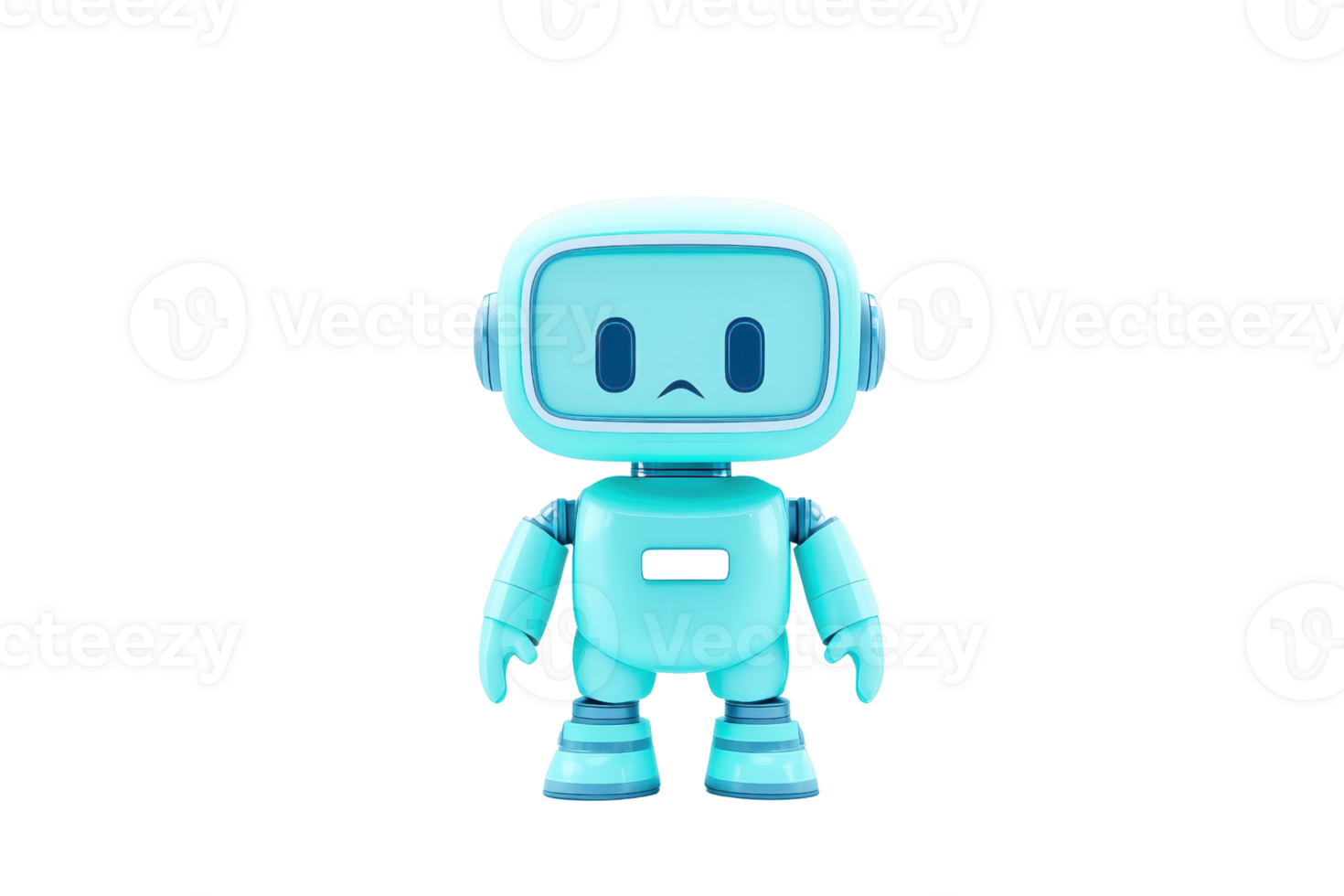 A cute, blue robot figure with a rectangular head, small eyes, and a simple torso, exuding a friendly and approachable vibe. png