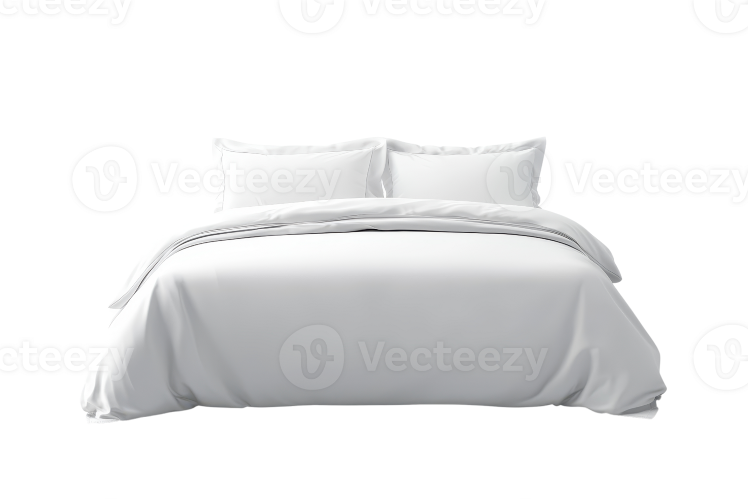 A neatly arranged white bedding set featuring a quilt and two decorative pillows, exuding a sense of comfort and simplicity. png