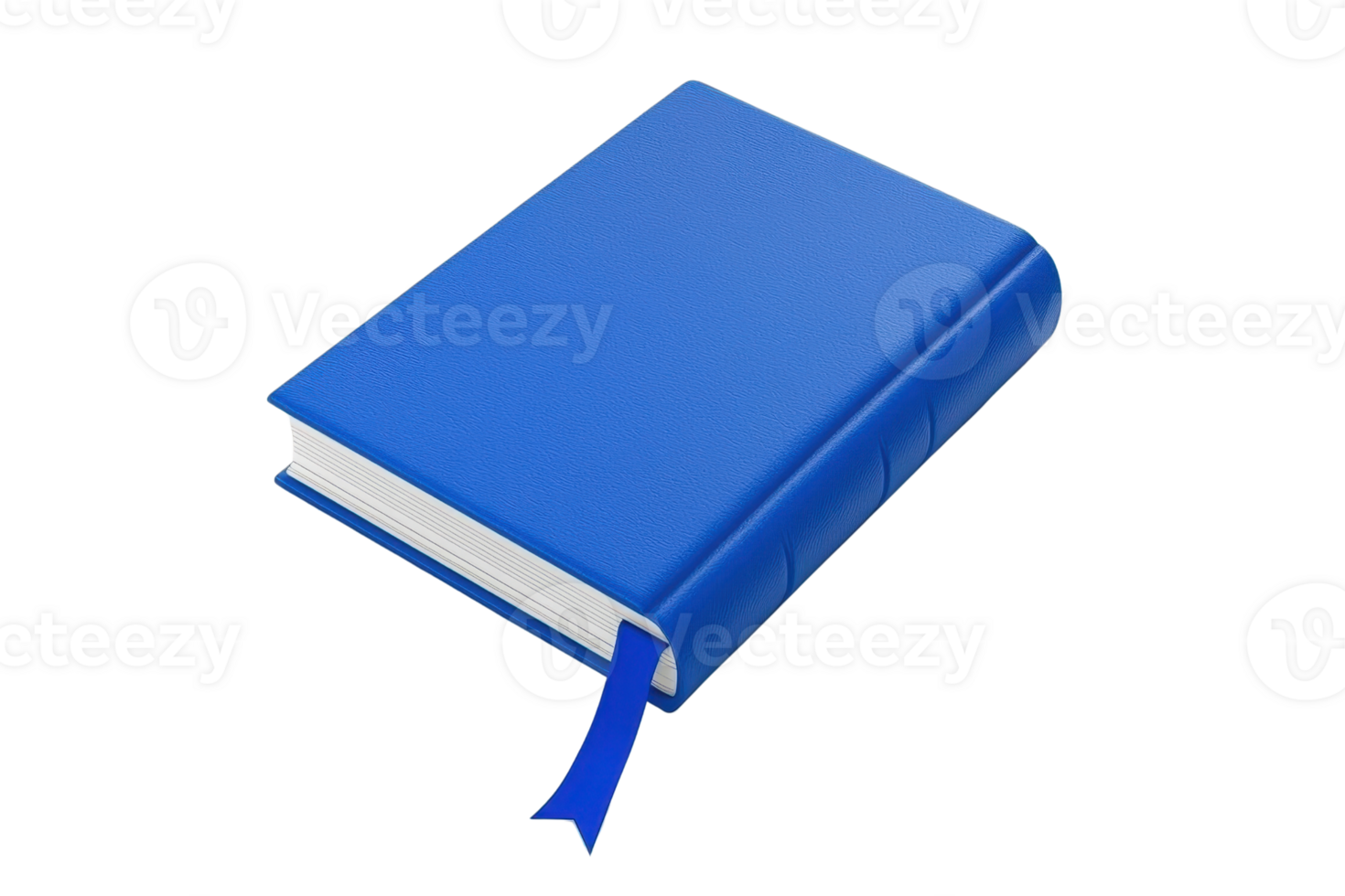 A vibrant blue book with a ribbon bookmark prominently displayed, showcasing its smooth cover and clean white pages. png