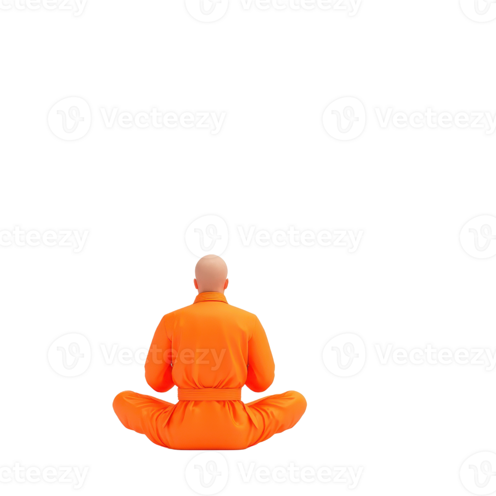 A person in an orange robe sits cross-legged, focusing inward in a meditative pose, embodying peace and tranquility. png