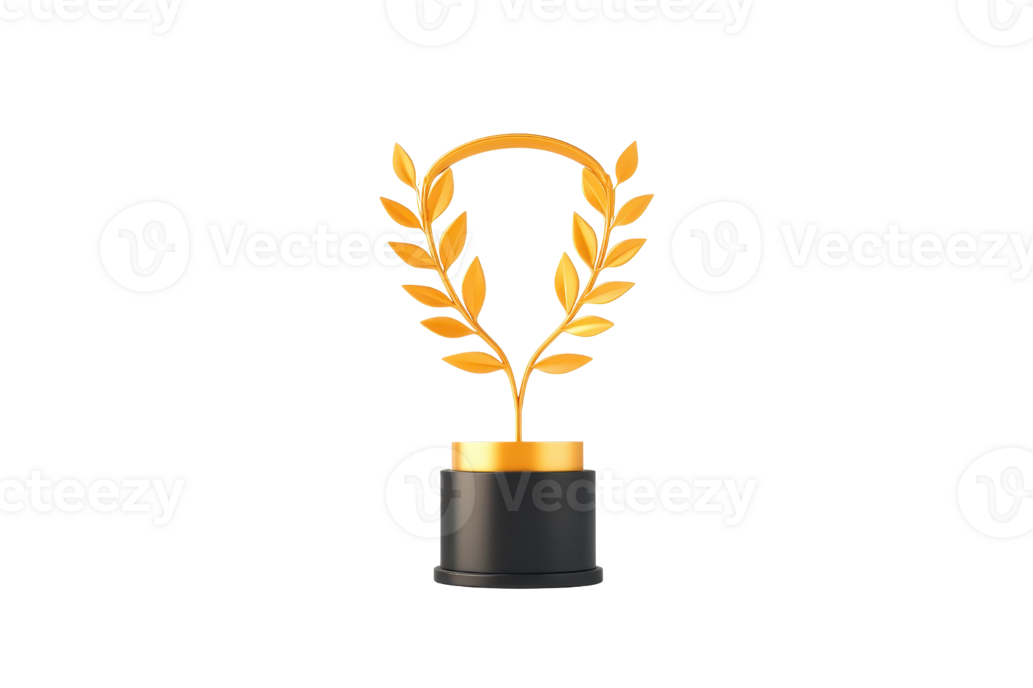 A golden award trophy featuring laurel leaves, symbolizing achievement and excellence. png
