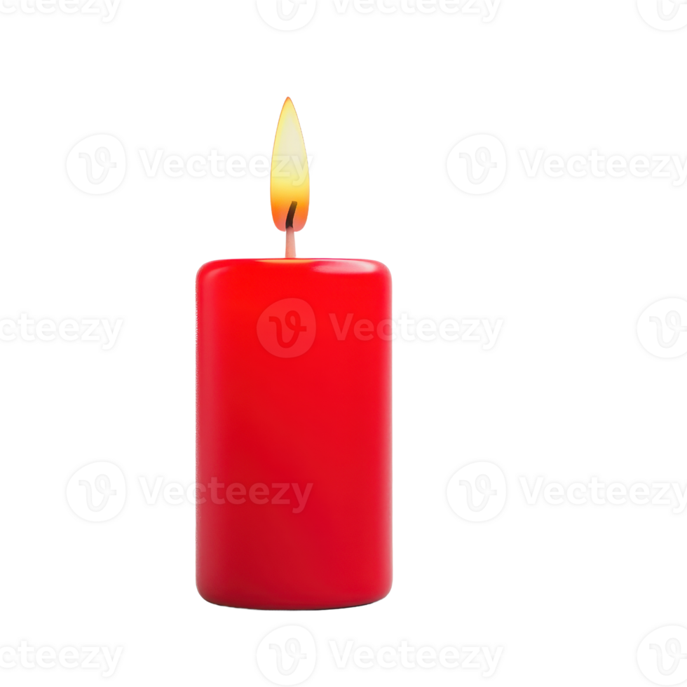 A vibrant red candle with a flickering flame, exuding warmth and ambiance. png