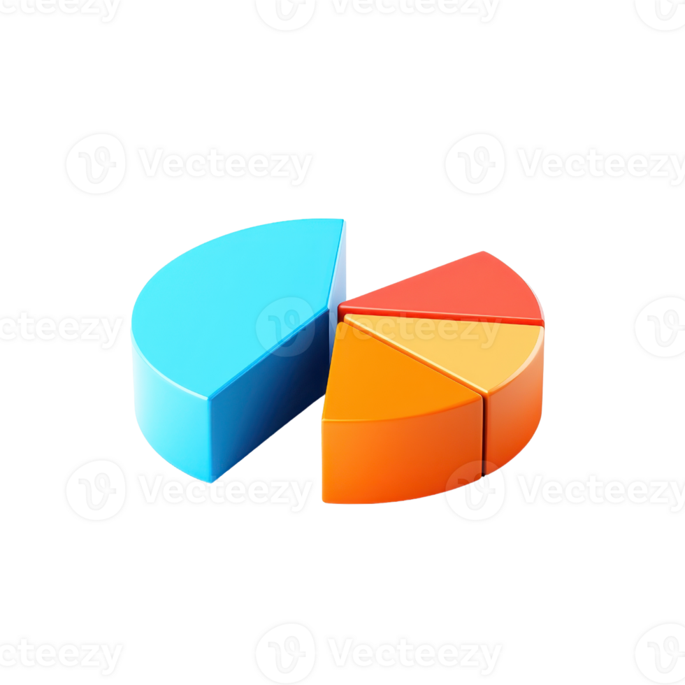 A colorful pie chart model showing sections in blue, orange, and red, representing data visualization and analysis. png