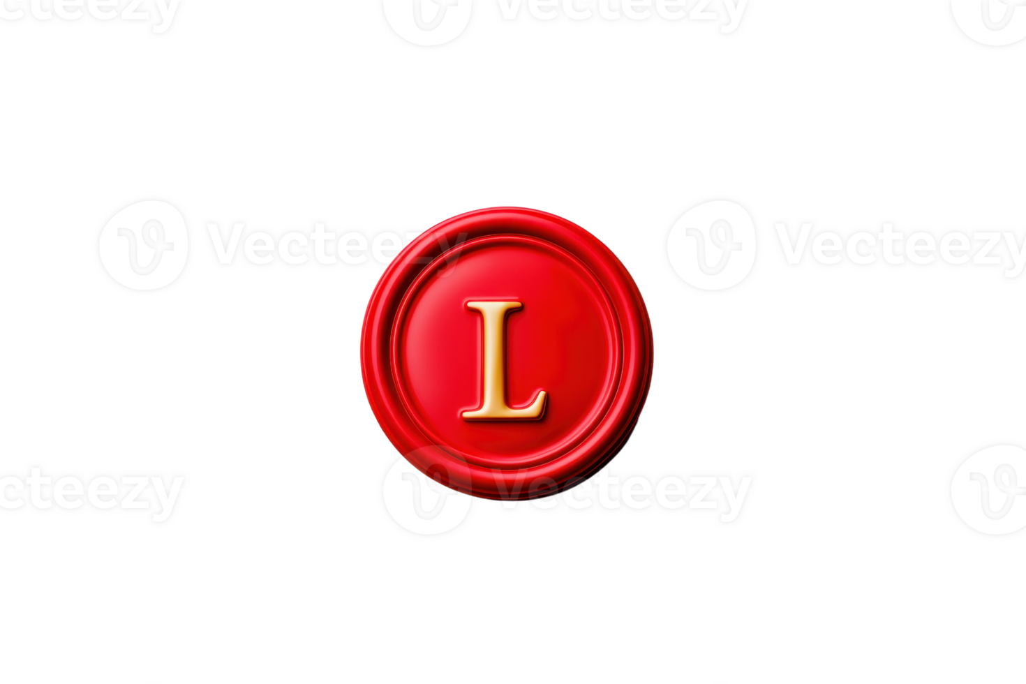 A bold red seal with a golden letter L at its center, symbolizing authenticity or a special mark. png