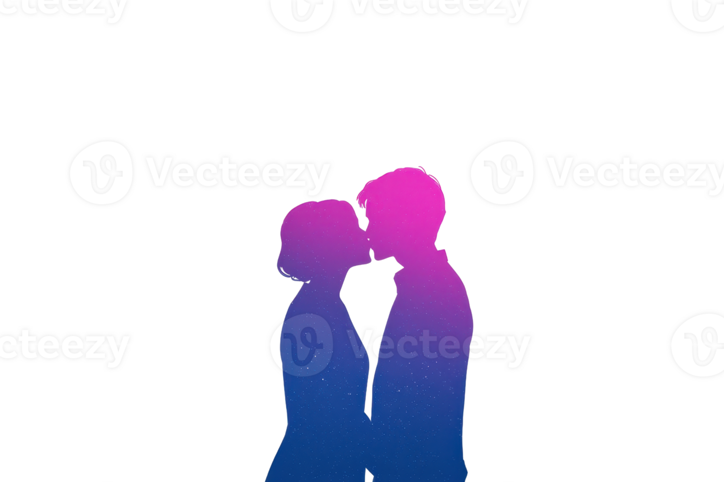 A couple sharing a kiss, depicted in a gradient of pink and blue shades. png