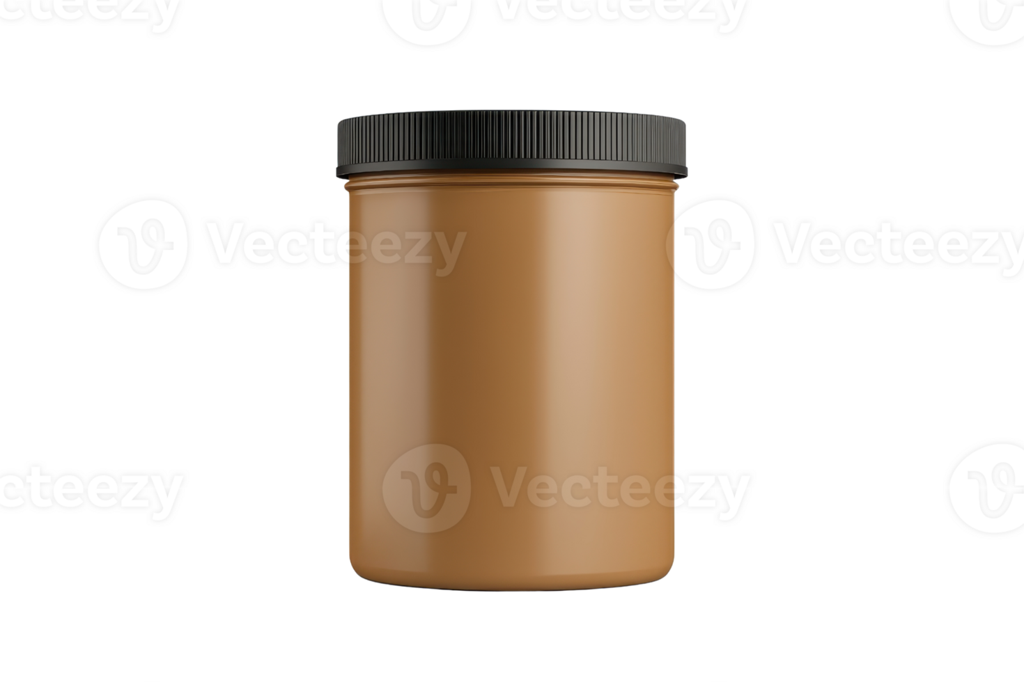 A cylindrical jar with a black lid, featuring a smooth, matte surface and a warm beige color. png