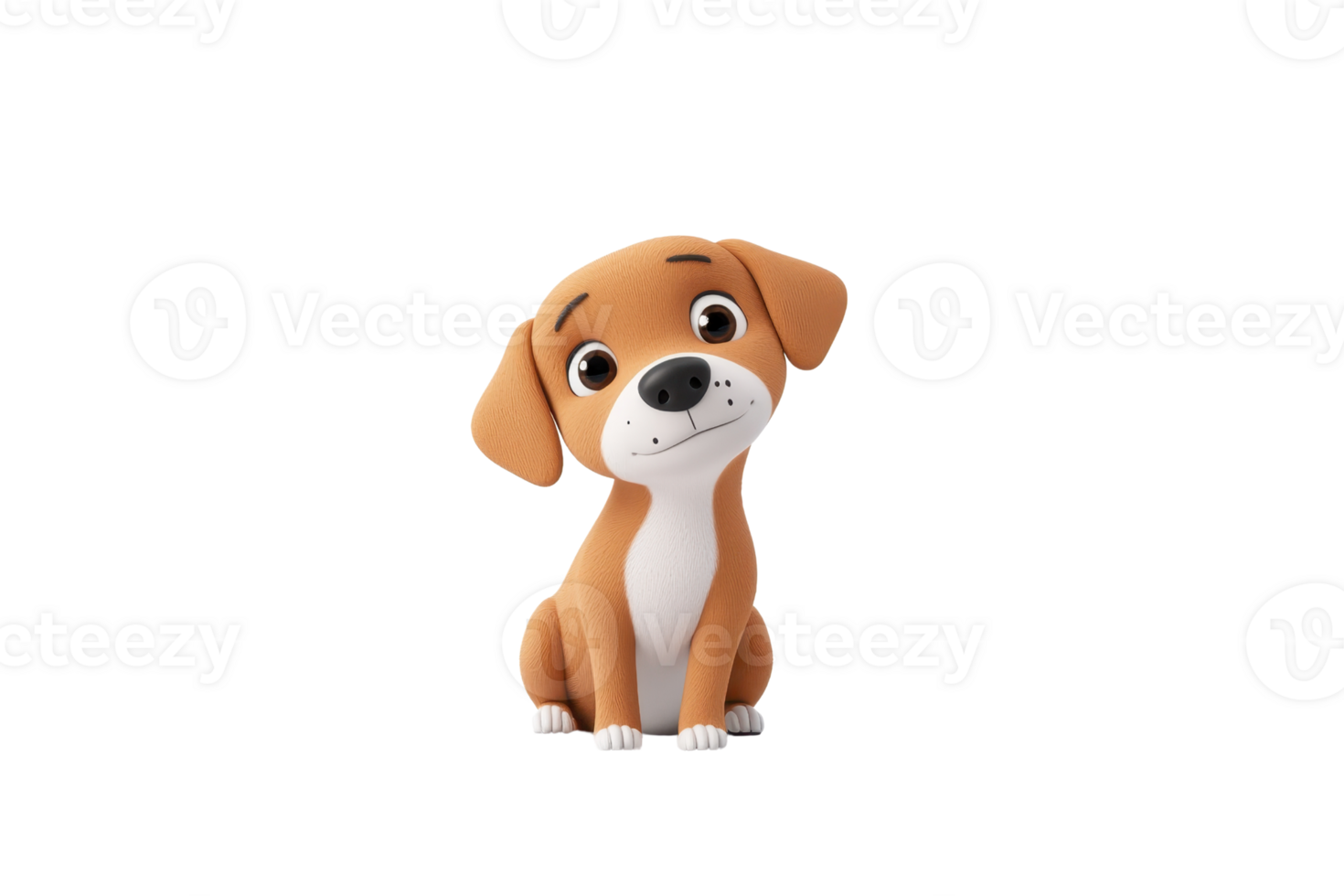 A cute, cartoonish dog with a friendly expression, featuring a brown coat and white markings, sitting adorably and looking curiously at the viewer. png
