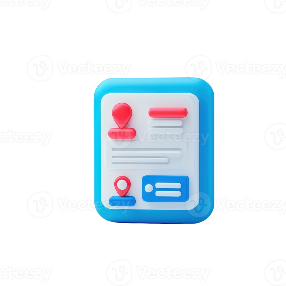 A colorful icon representing a user interface with location markers and text fields. png