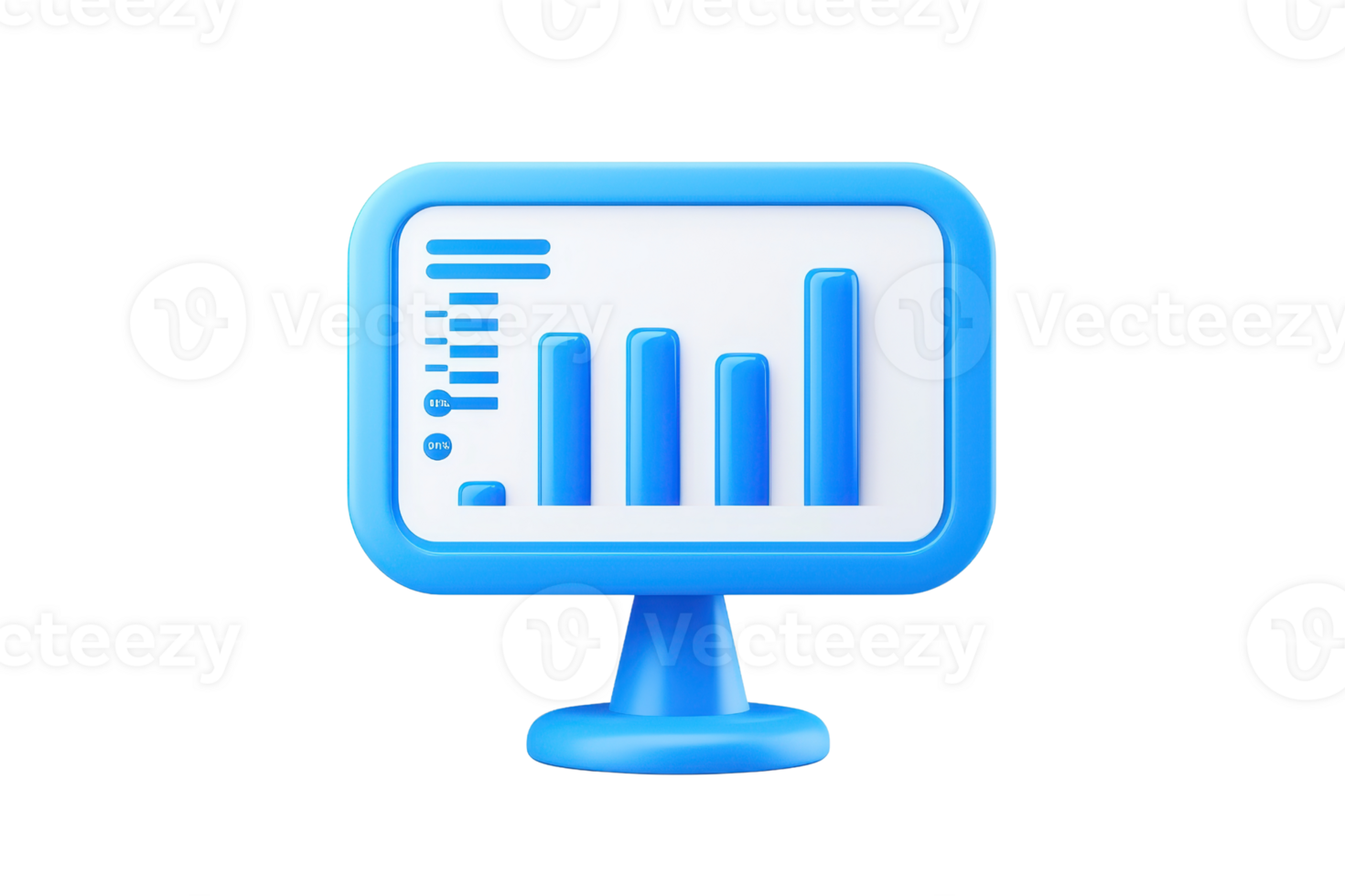 A blue computer monitor displaying a bar graph representation of data. png