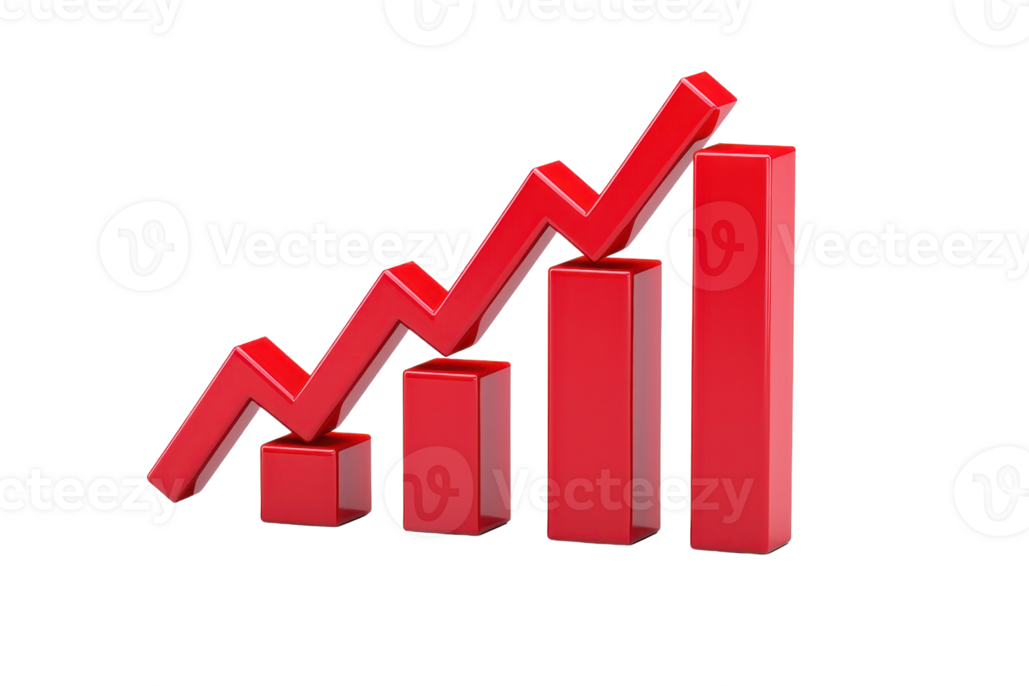 A stylized red bar graph with varying heights, illustrating an upward trend in data. png