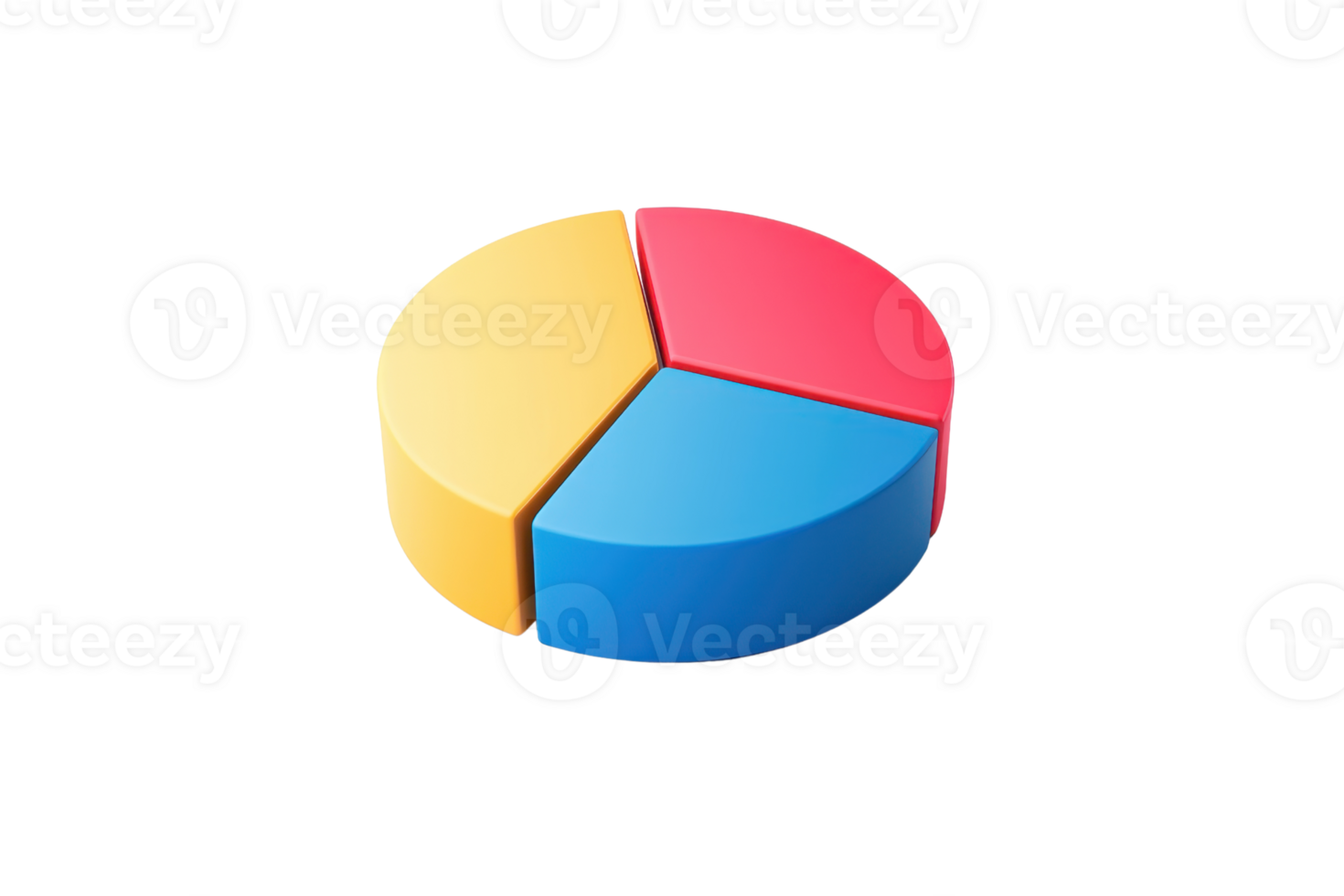 A colorful pie chart divided into four segments, showcasing distinct sections in yellow, red, blue, and an additional color. png