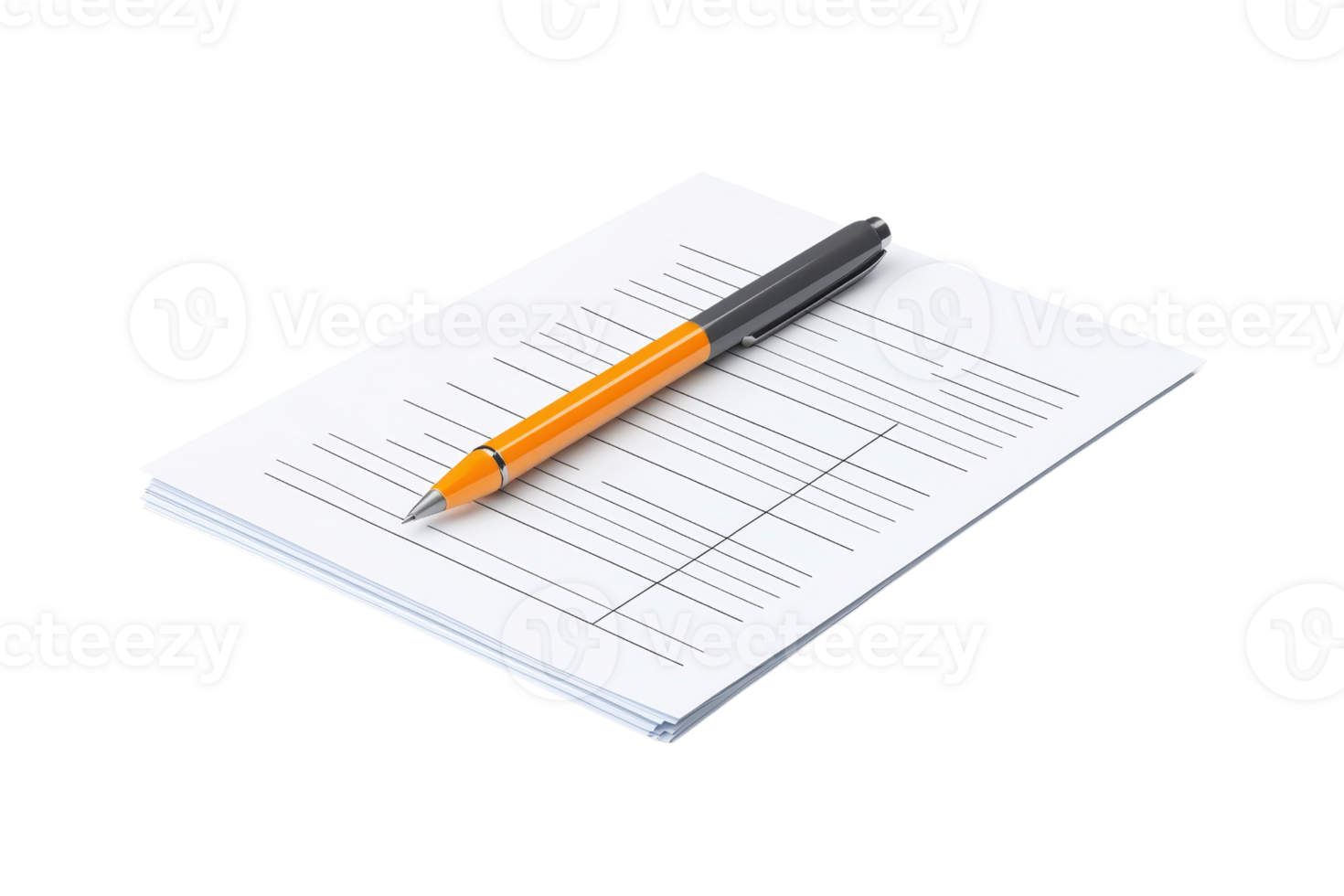 A pen resting on a stack of lined paper, featuring a grid layout for notes or lists. png